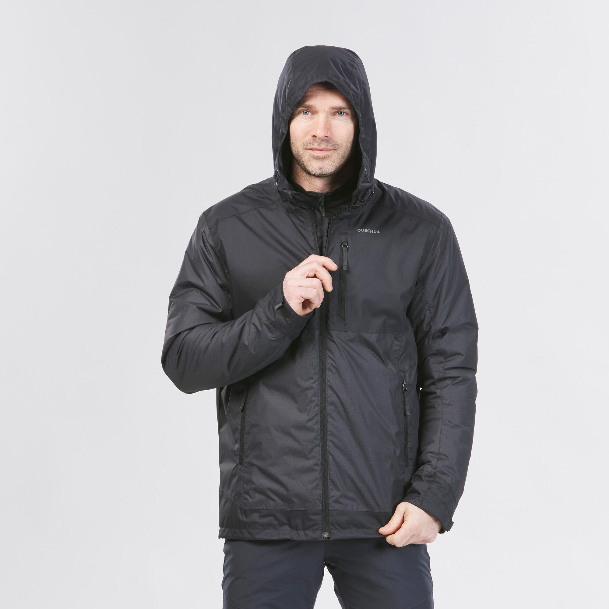 quechua-nh500-winterjacke-herren-wasserdicht-schwarz image 1