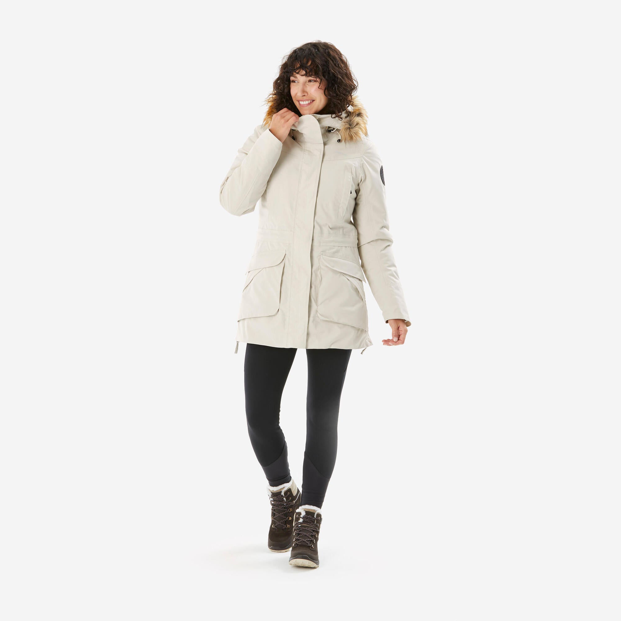 quechua-nh500-wanderleggings-damen-schwarz-warm-winter image 2