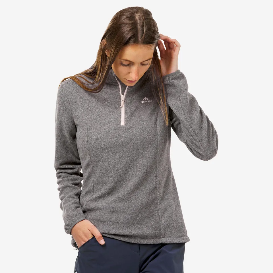 quechua-mh100-damen-fleece-halbrei-verschluss-grau image 1