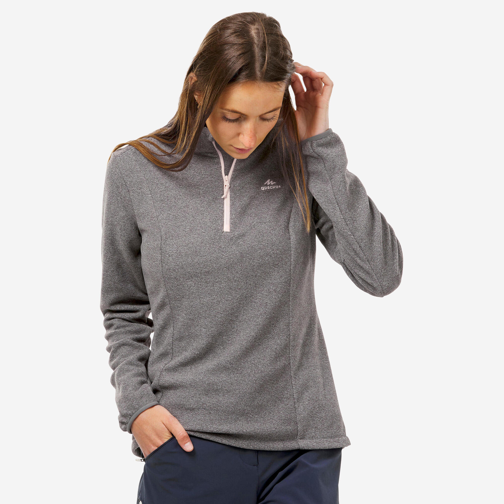 quechua-mh100-damen-fleece-halbrei-verschluss-grau image 1