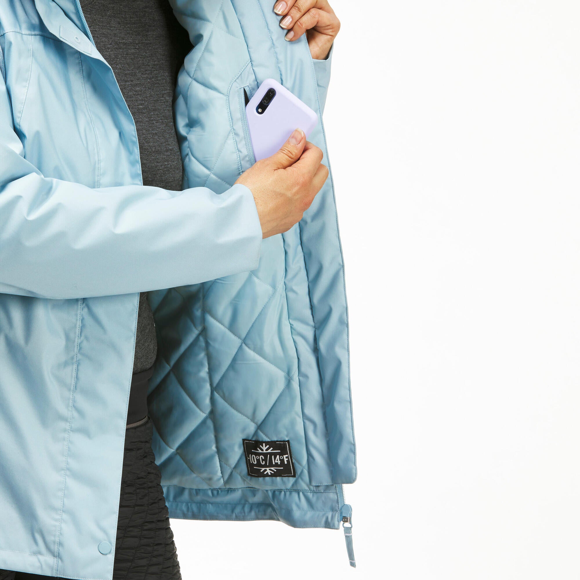 quechua-nh500-winterjacke-damen-hellgrau-blau-wasserdicht image 6