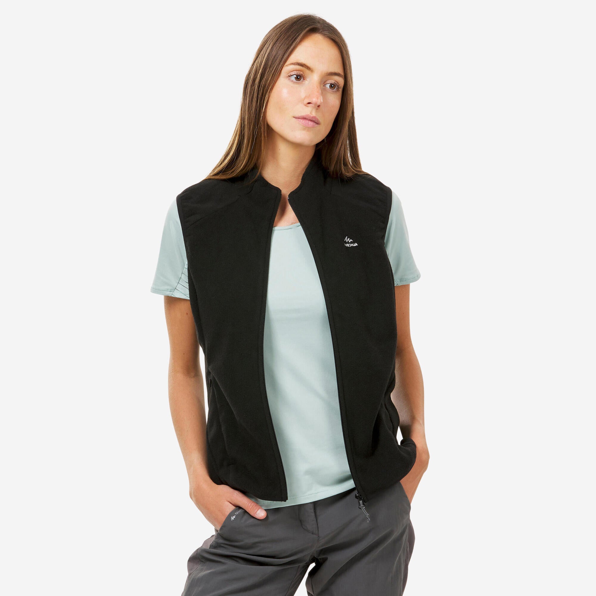 quechua-mh120-fleeceweste-damen-schwarz-leicht image 1