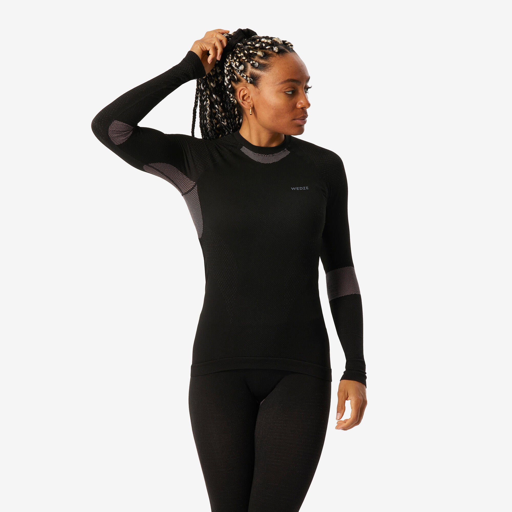wedze-bl500-damen-skiunterw-sche-unterhemd-smoked-black-nahtlos image 1