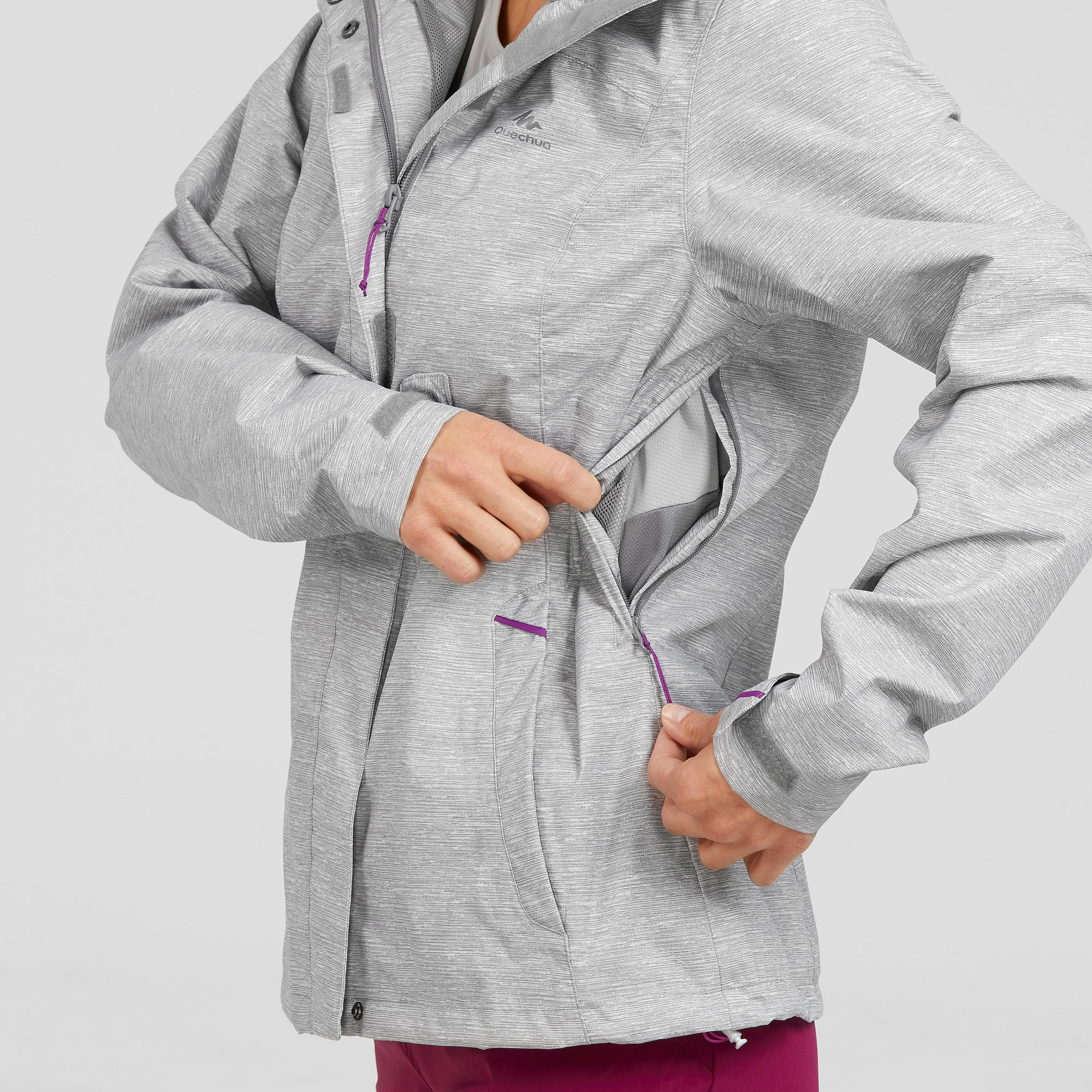 quechua-mh100-regenjacke-damen-grau-wasserdicht image 4