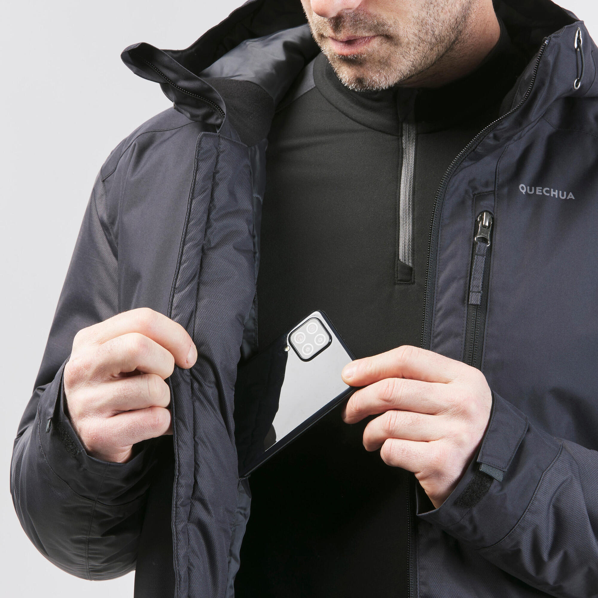 quechua-nh500-winterjacke-herren-wasserdicht-schwarz image 5