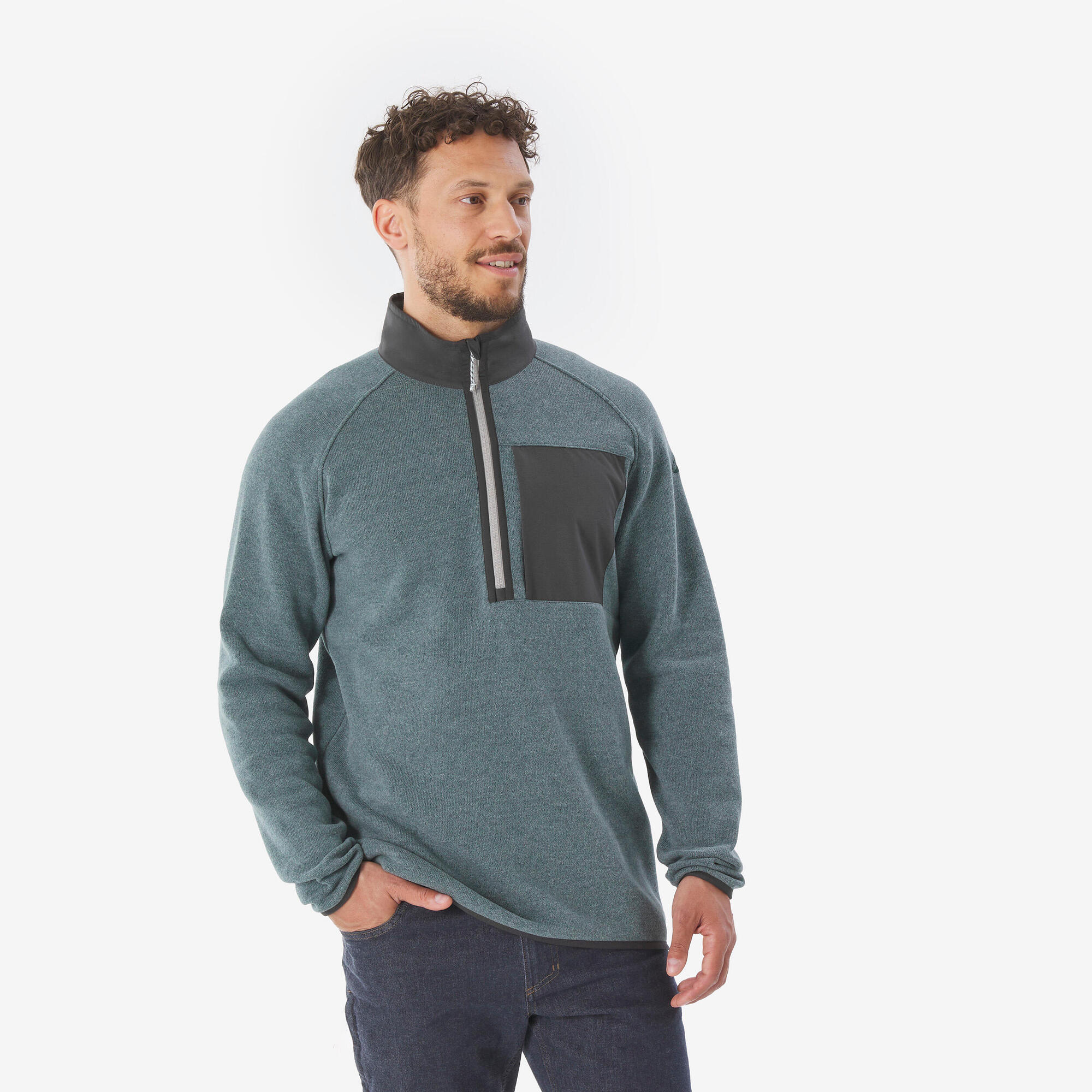quechua-nh500-wanderpullover-herren-half-zip-beige image 1