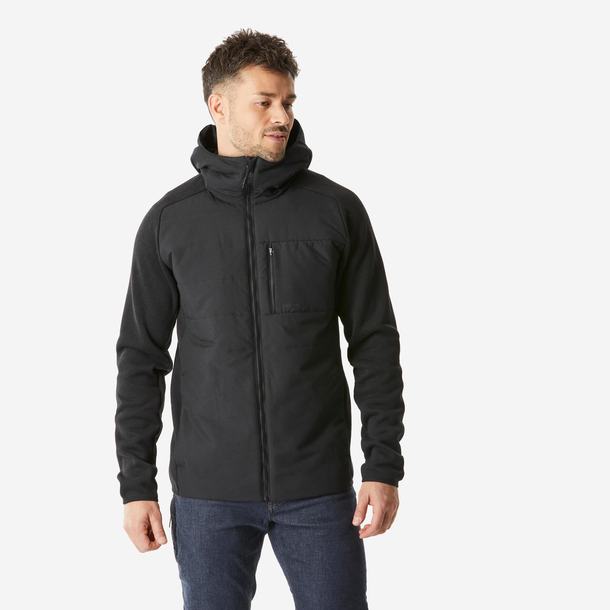 quechua-nh500-hybrid-herren-hoodie-sweatshirt-schwarz image 1