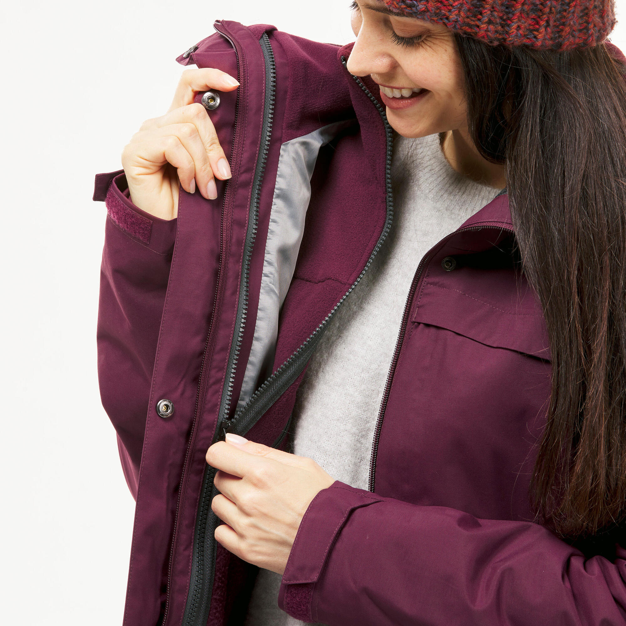 quechua-nh100-3-in-1-regenjacke-damen-braun-wasserdicht image 6