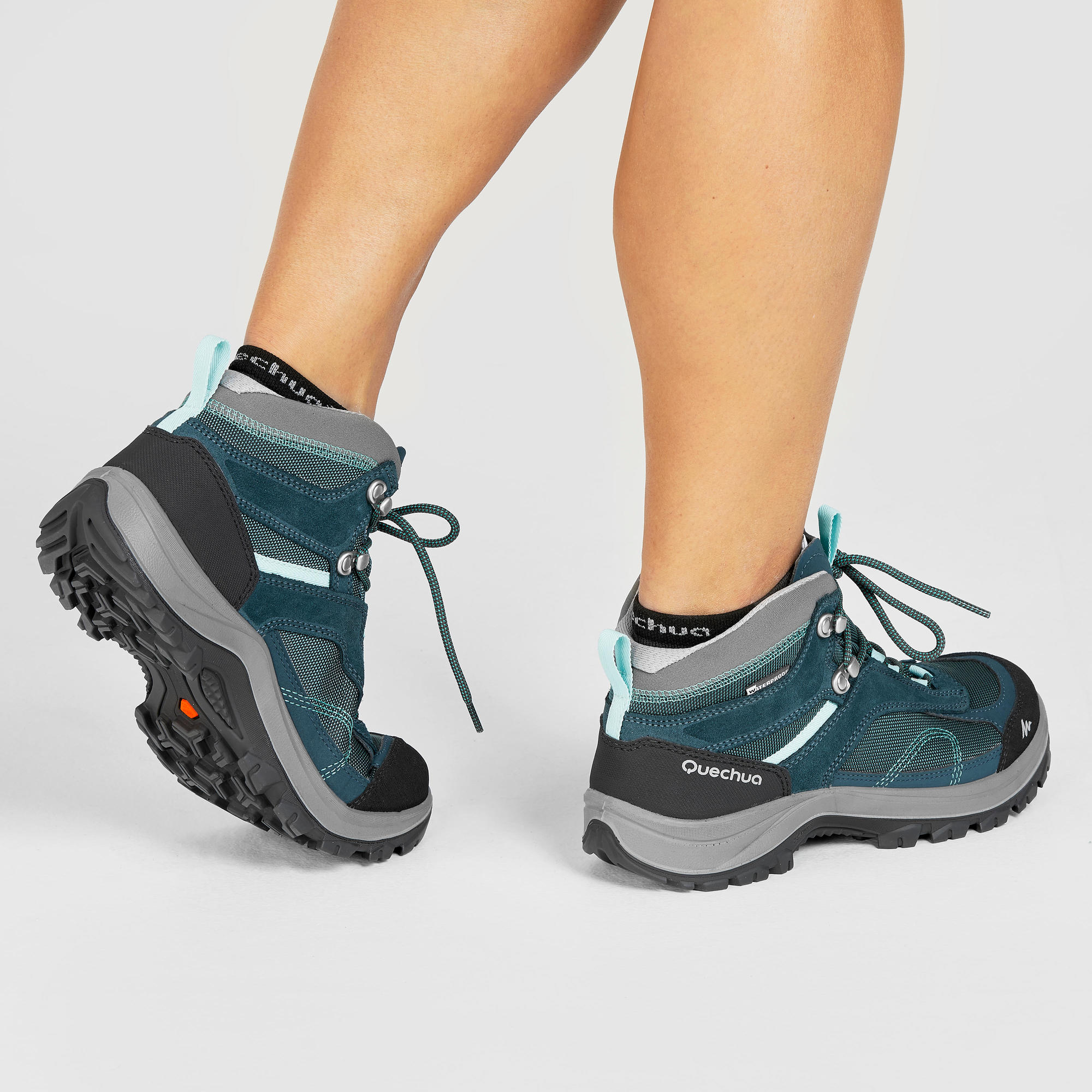 quechua-mh100-wanderschuhe-damen-petrolblau-wasserdicht-mid image 2