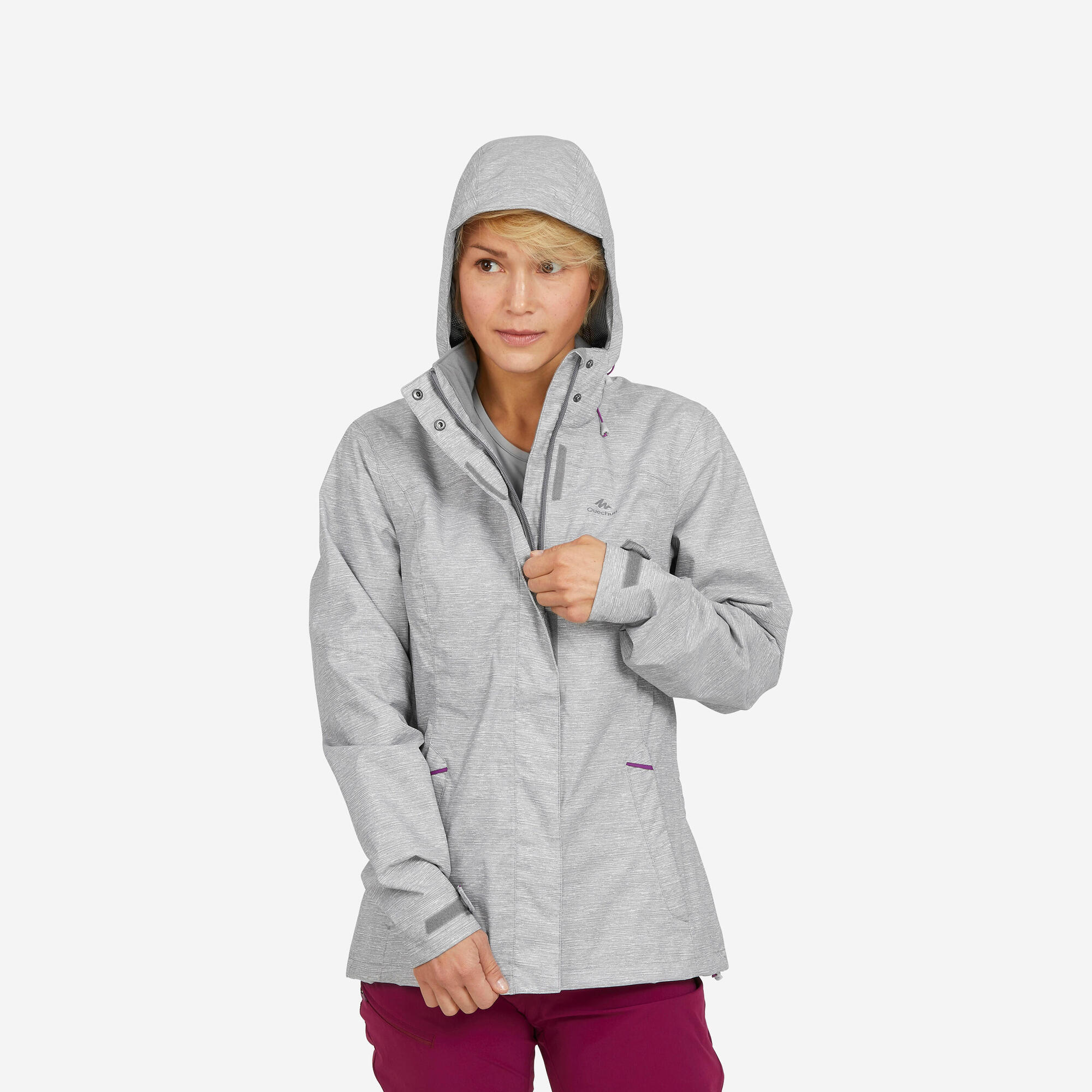 quechua-mh100-regenjacke-damen-grau-wasserdicht image 1
