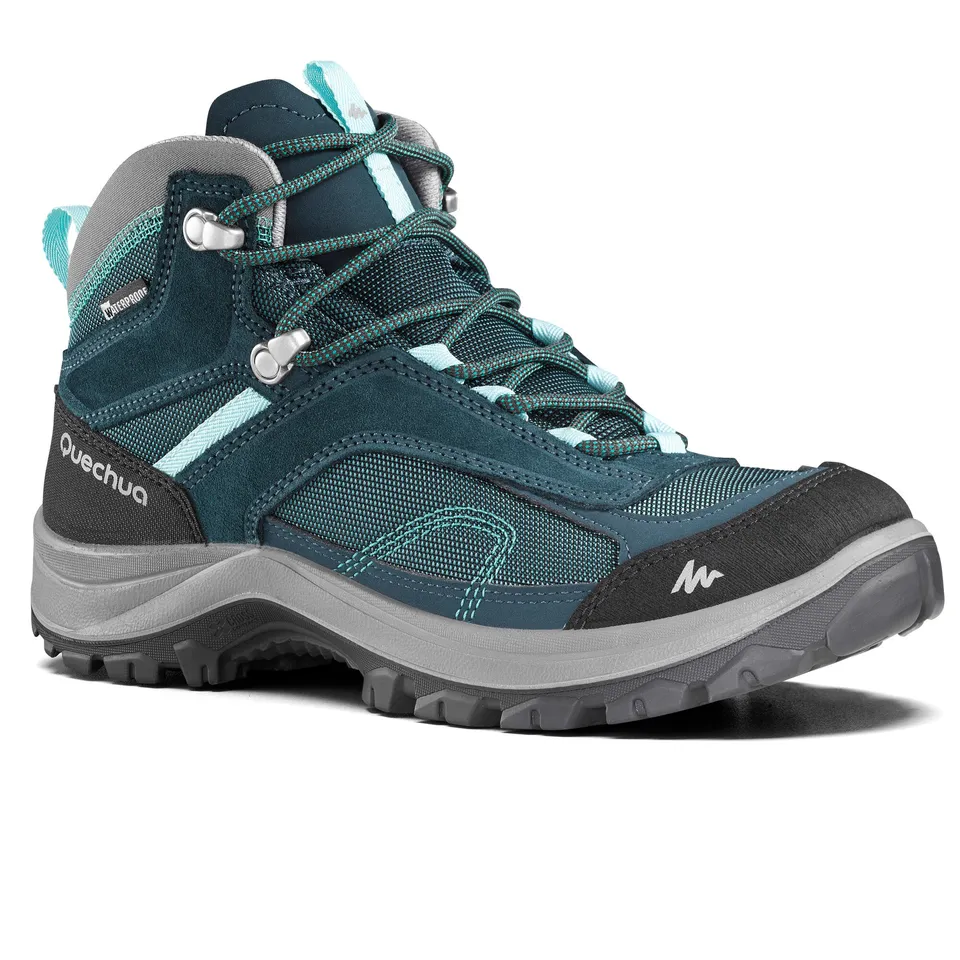 quechua-mh100-wanderschuhe-damen-petrolblau-wasserdicht-mid image 1
