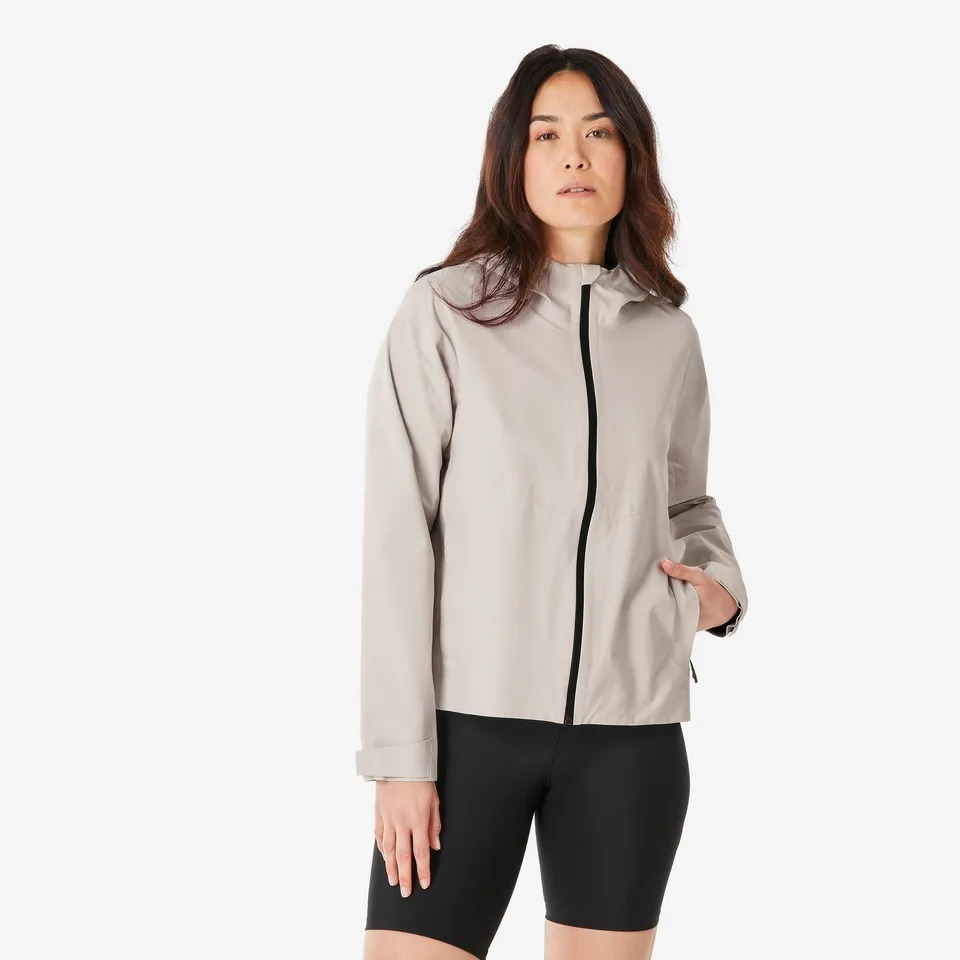 quechua-mh100-regenjacke-damen-pearl-beige-wasserdicht image 1