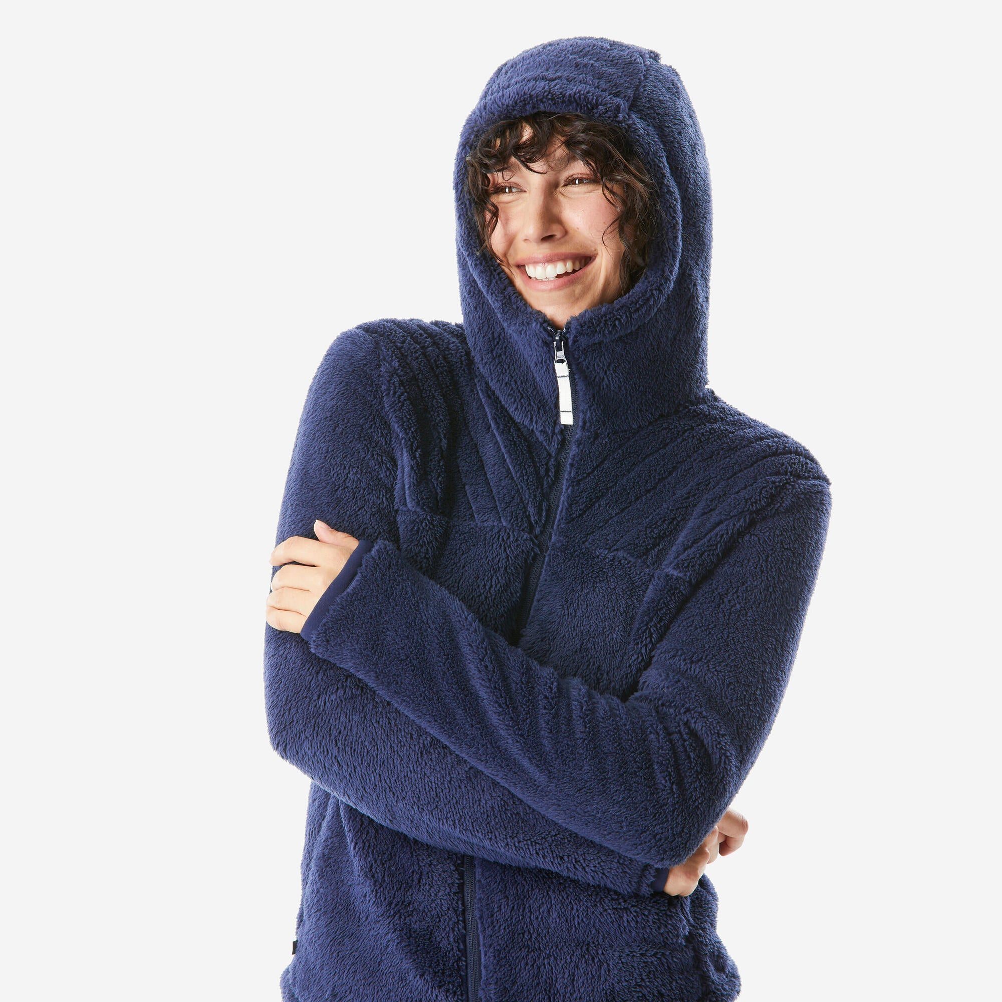 quechua-nh100-fleecejacke-damen-mit-kapuze-stahlblau image 3