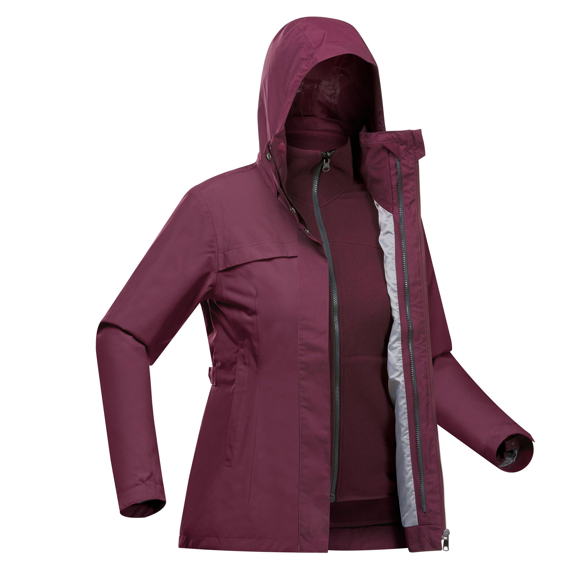 quechua-nh100-3-in-1-regenjacke-damen-braun-wasserdicht image 3