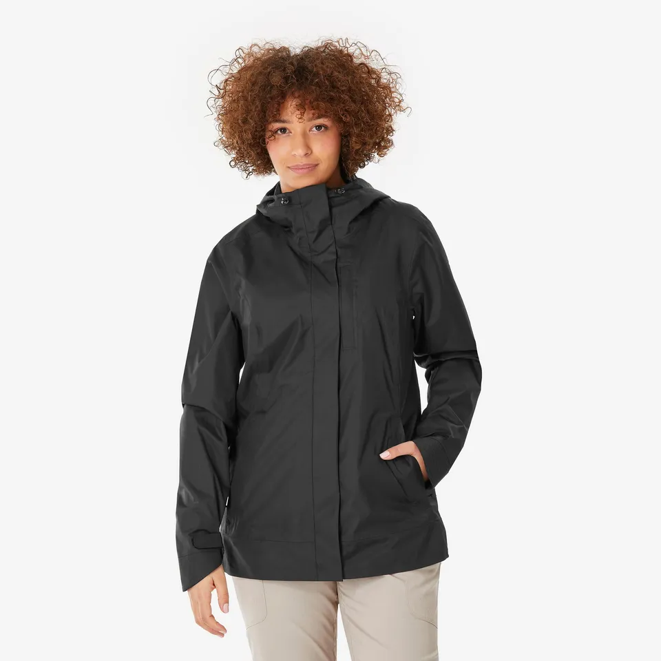 quechua-nh500-damen-regenjacke-wasserdicht-schwarz image 1