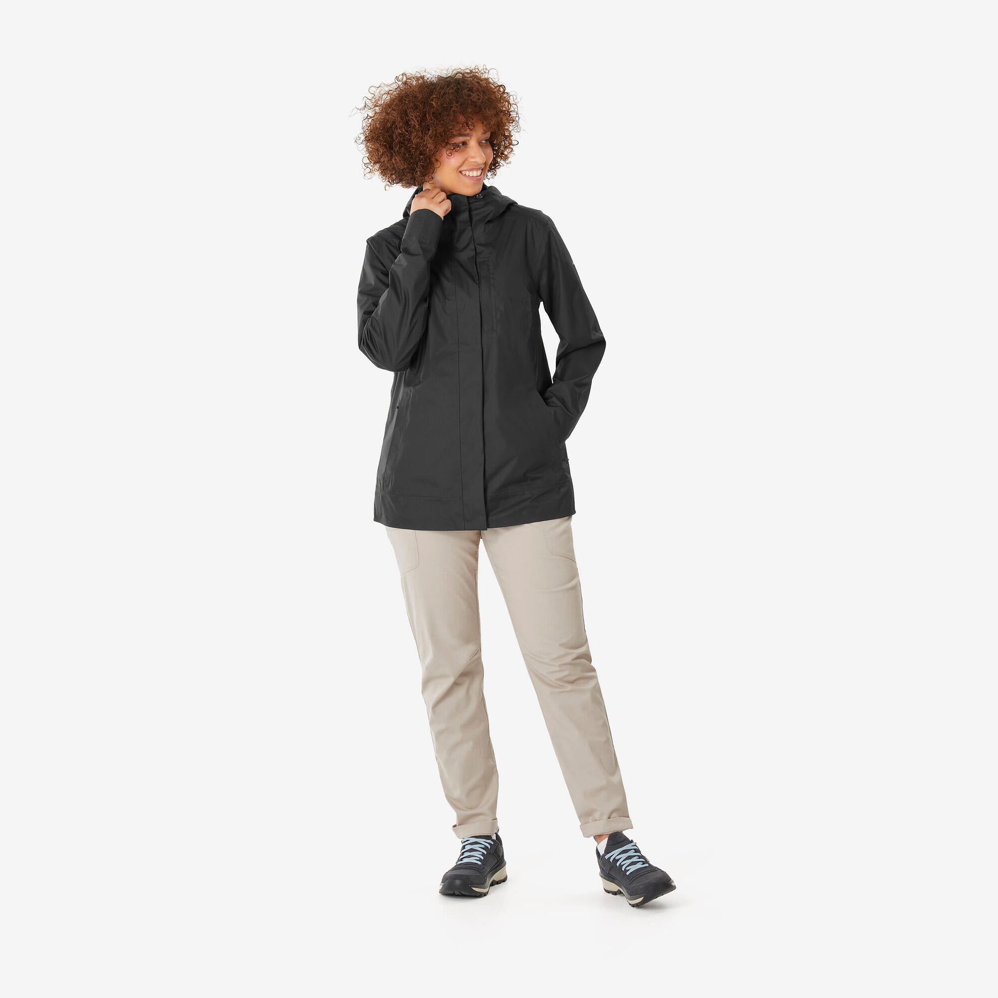 quechua-nh500-damen-regenjacke-wasserdicht-schwarz image 2