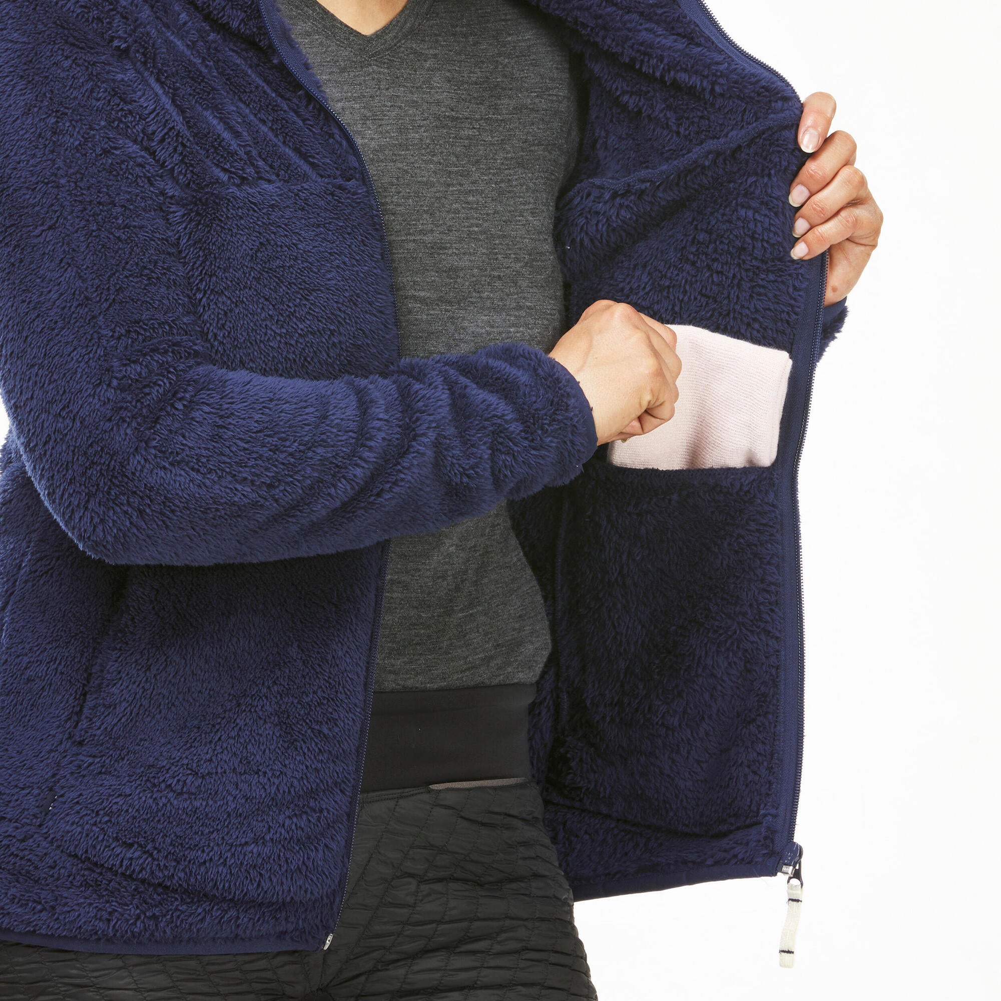 quechua-nh100-fleecejacke-damen-mit-kapuze-stahlblau image 5