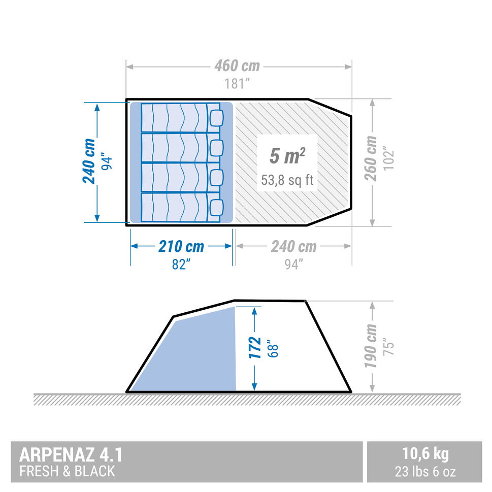 quechua-arpenaz-4-1-fresh-black-campingzelt-4-personen image 4