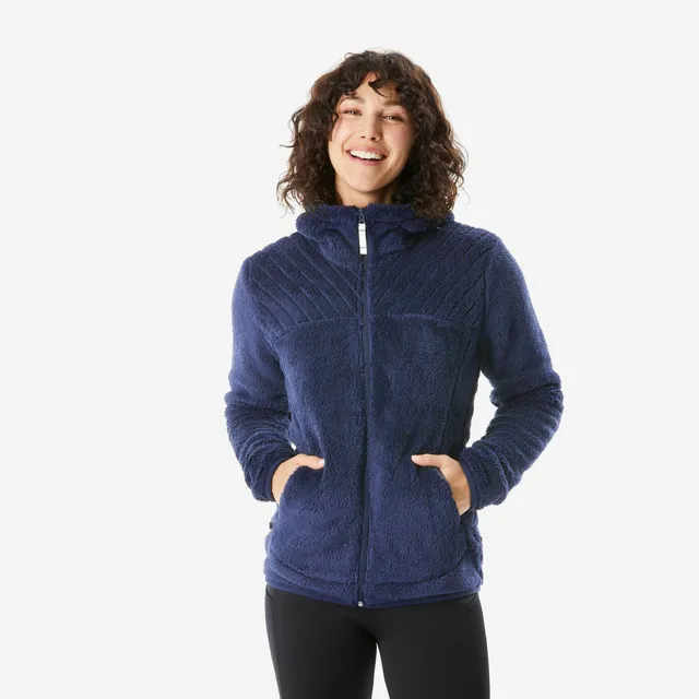 quechua-nh100-fleecejacke-damen-mit-kapuze-stahlblau image 1