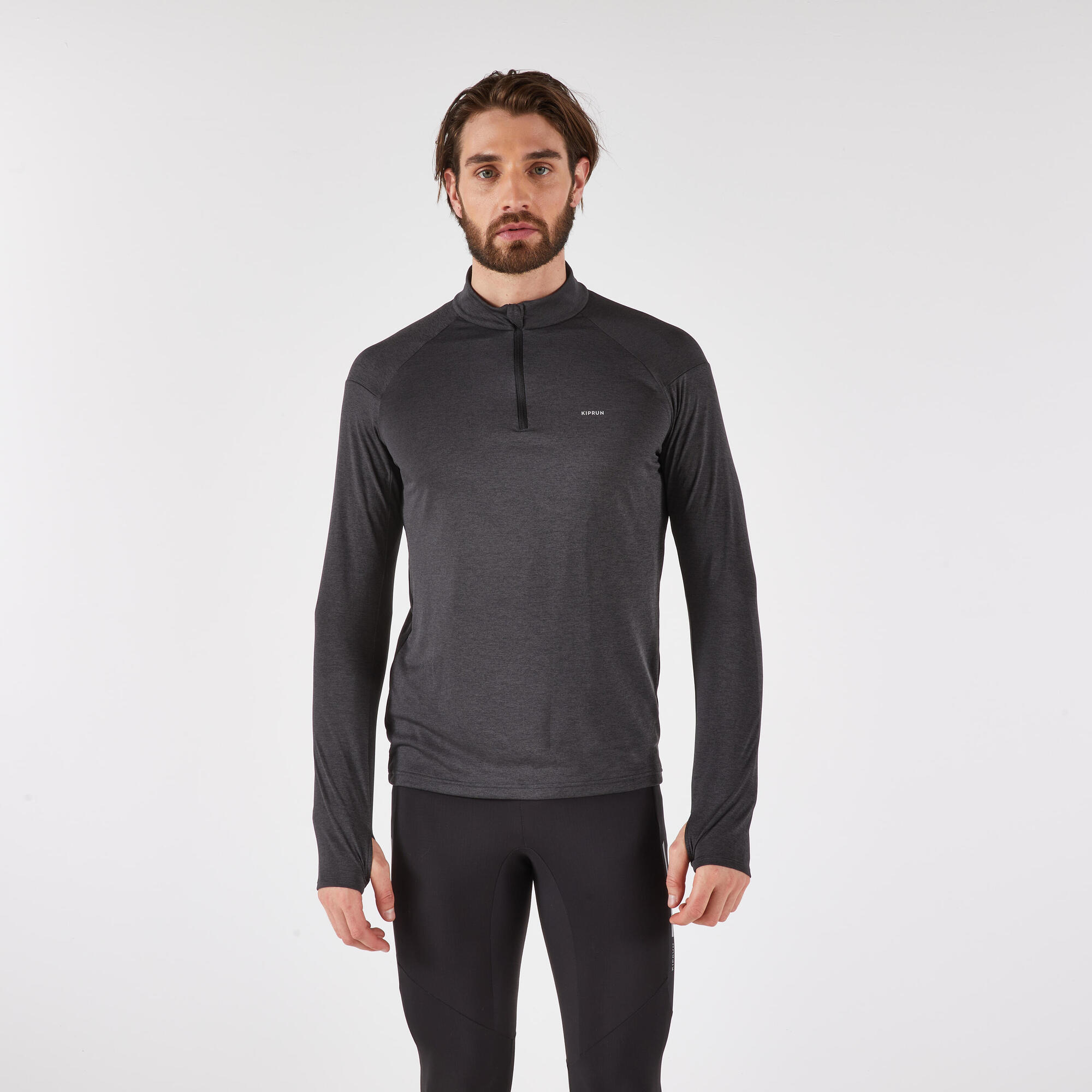 kiprun-100-laufshirt-herren-langarm-schwarz-half-zip image 1