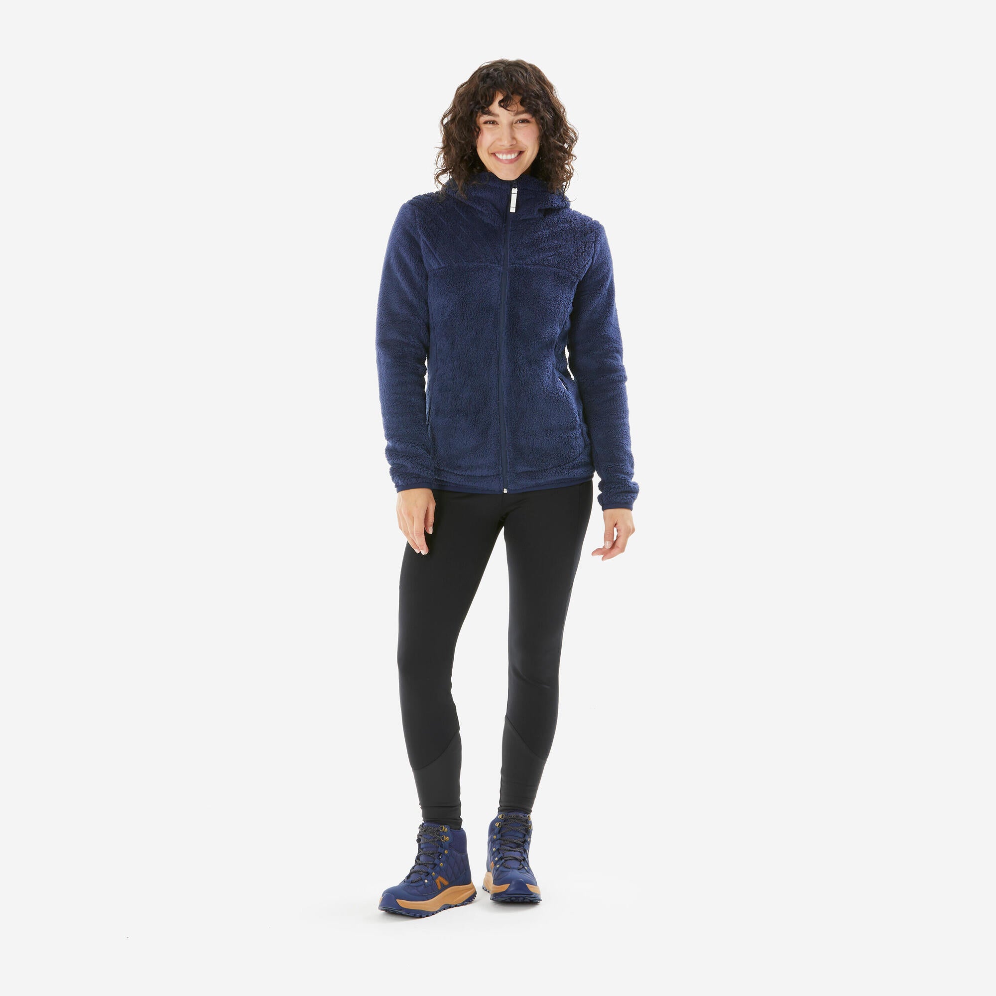 quechua-nh100-fleecejacke-damen-mit-kapuze-stahlblau image 2