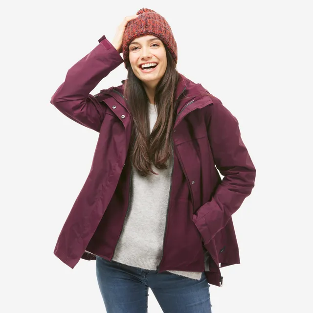 quechua-nh100-3-in-1-regenjacke-damen-braun-wasserdicht image 1