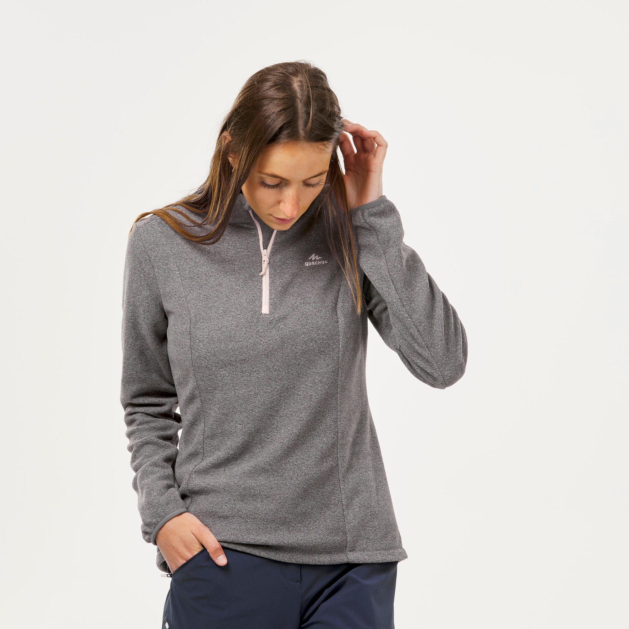 quechua-mh100-damen-fleece-halbrei-verschluss-grau image 4